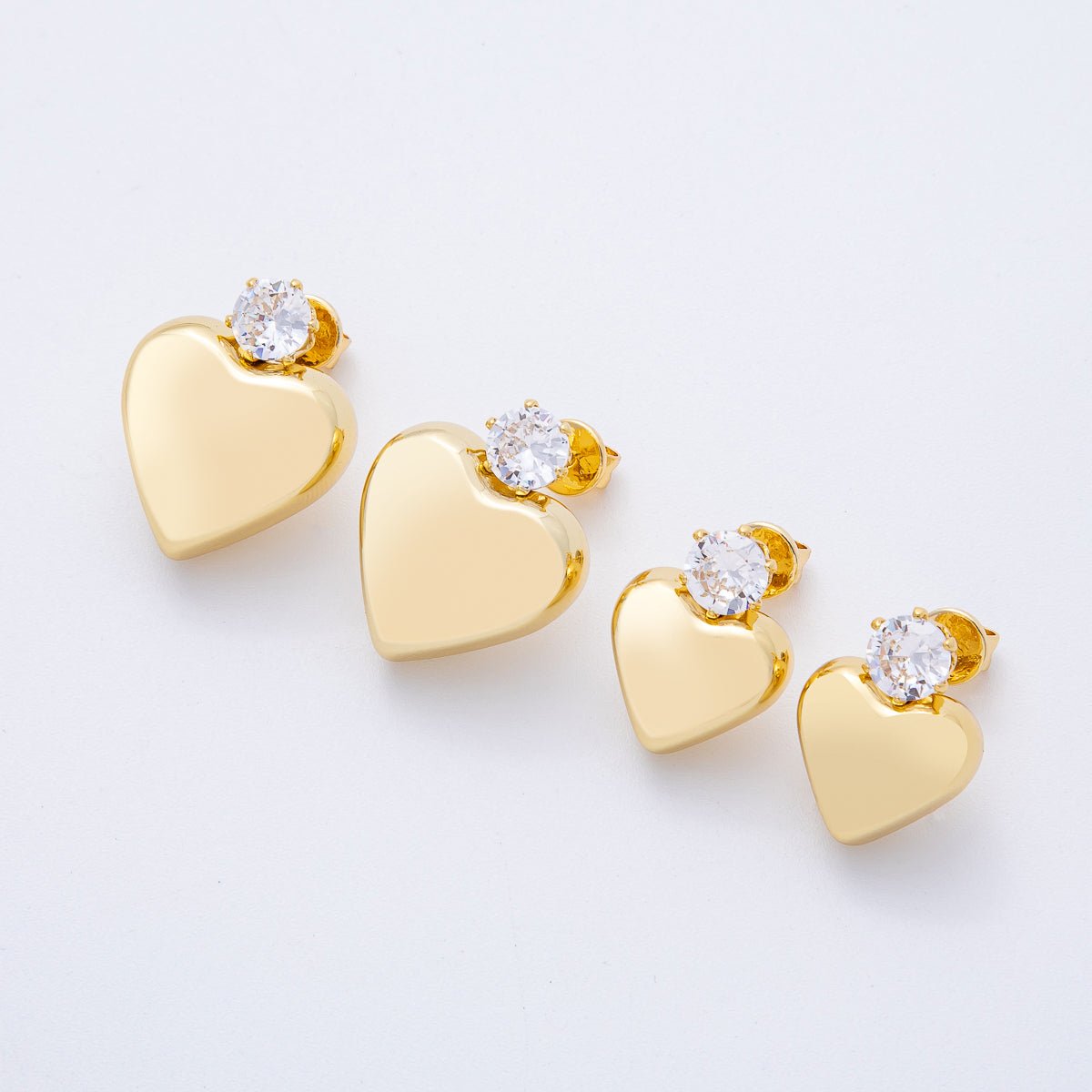 18K Gold Filled 24mm Clear CZ Heart Minimalist Stud Earrings | AD1653 - DLUXCA