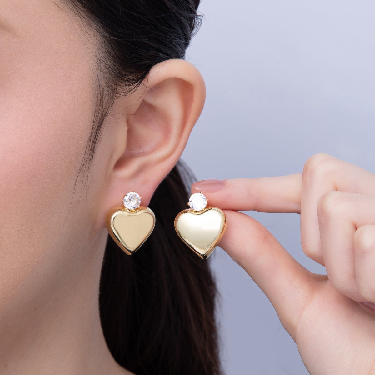 18K Gold Filled 24mm Clear CZ Heart Minimalist Stud Earrings | AD1653 - DLUXCA