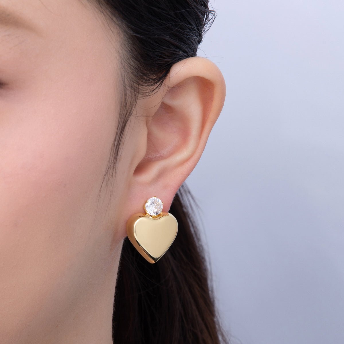 18K Gold Filled 24mm Clear CZ Heart Minimalist Stud Earrings | AD1653 - DLUXCA