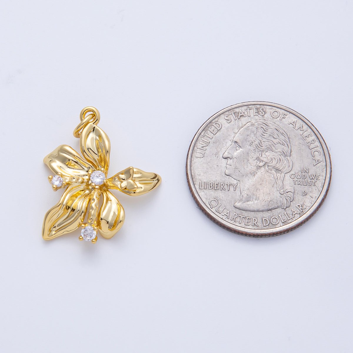 18K Gold Filled 24mm Clear CZ Molten Flower Charm | AK151 - DLUXCA