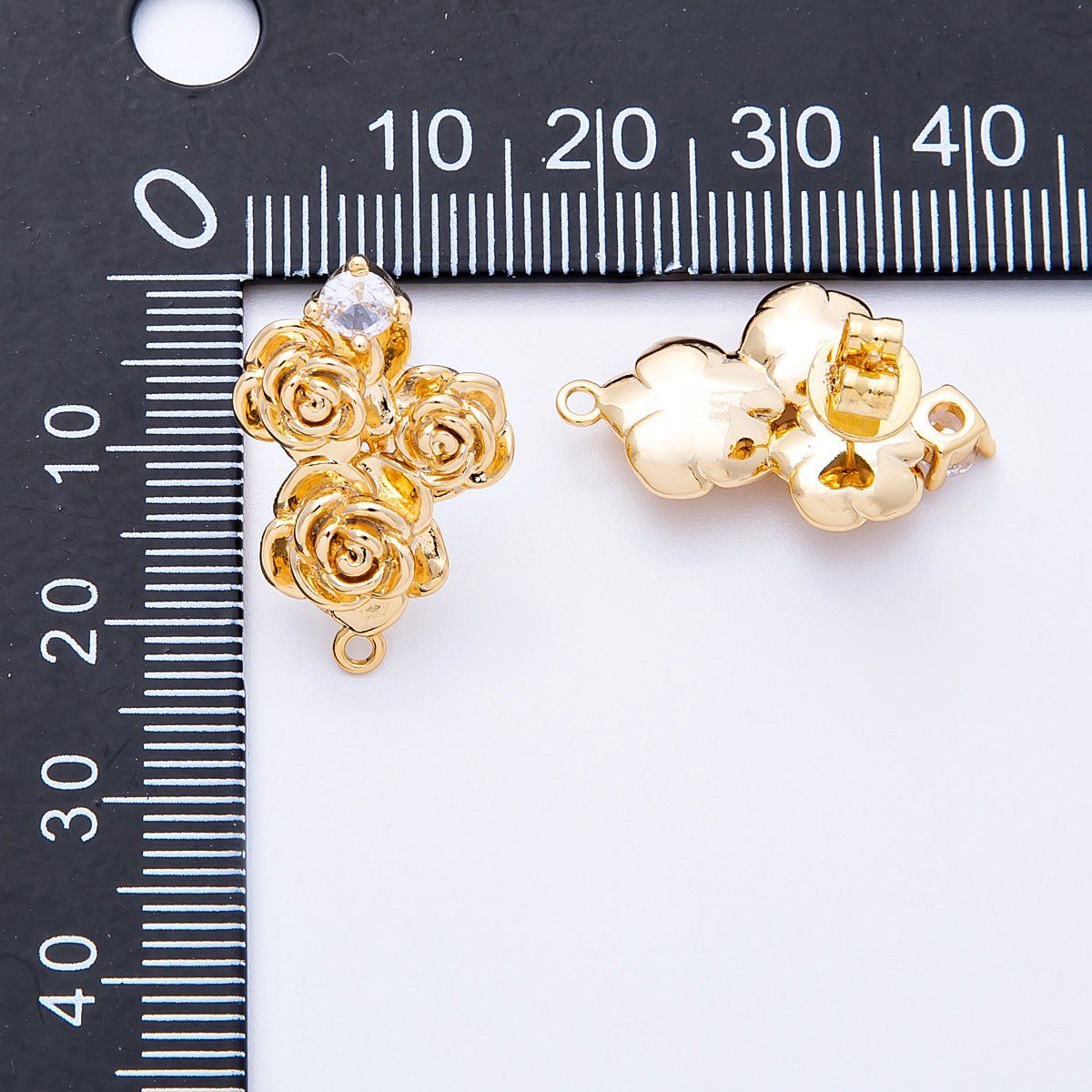 18K Gold Filled 24mm Clear CZ Rose Flower Loop Drop Stud Earring Findings | Findings - 00075 - DLUXCA