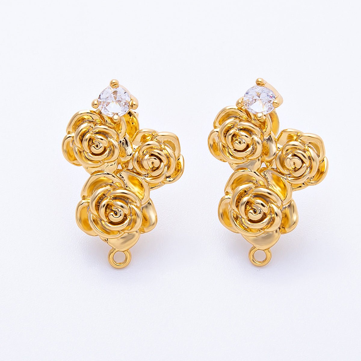 18K Gold Filled 24mm Clear CZ Rose Flower Loop Drop Stud Earring Findings | Findings - 00075 - DLUXCA