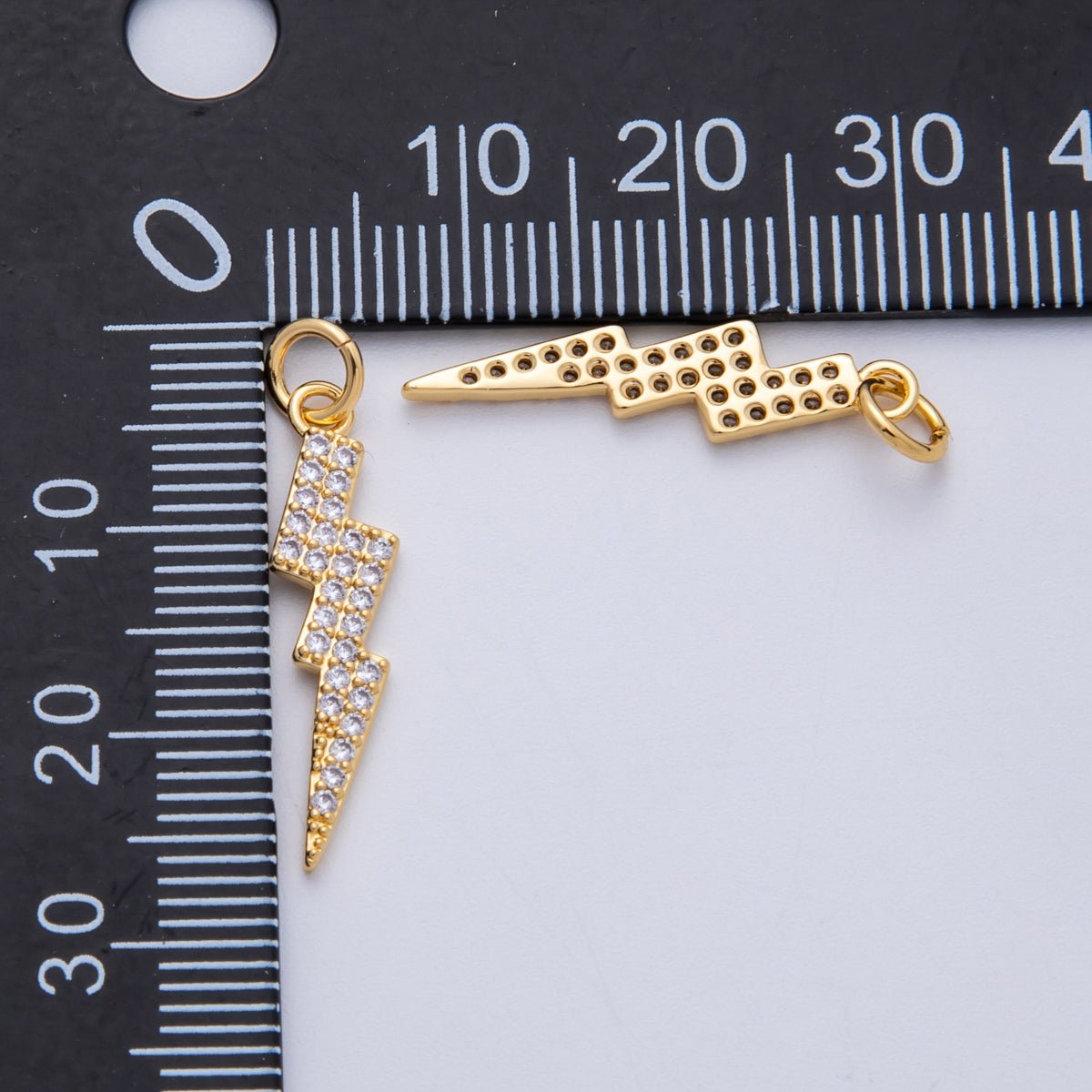 18K Gold Filled 24mm Clear Micro Paved CZ Lightning Bolt Thunder Charm | Charms - 00332 - DLUXCA