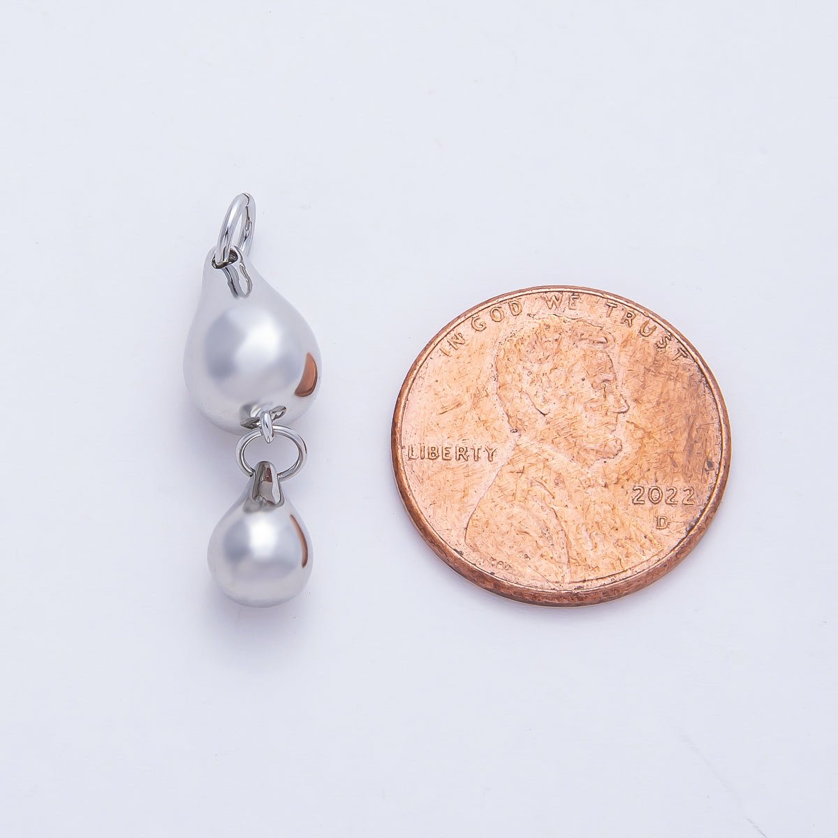 18K Gold Filled 24mm Double Teardrop Dangling Drop Charm in Gold & Silver | AF1432 - DLUXCA