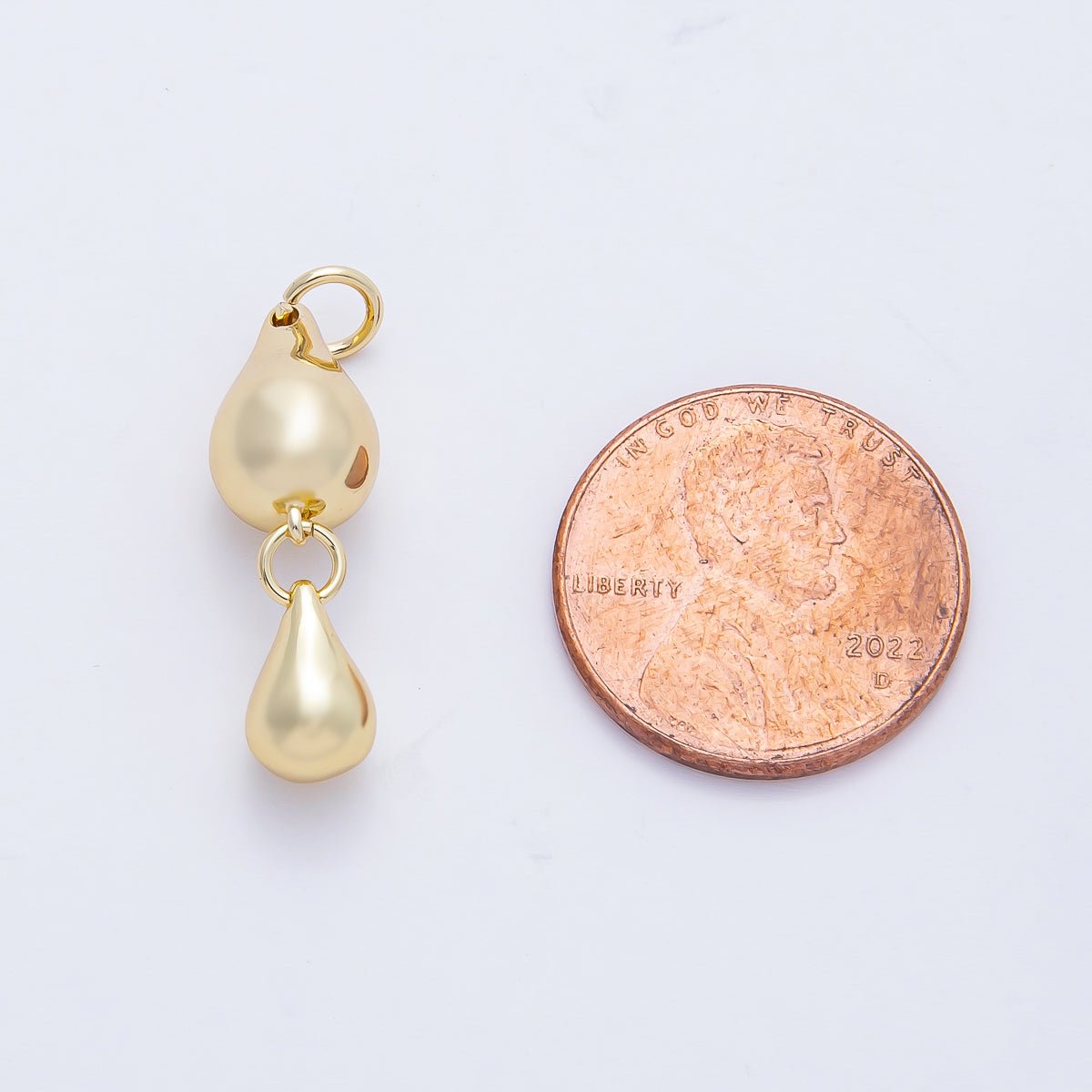 18K Gold Filled 24mm Double Teardrop Dangling Drop Charm in Gold & Silver | AF1432 - DLUXCA