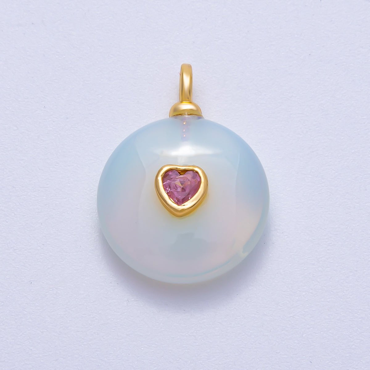 18K Gold Filled 24mm Heart CZ Embedded Natural Gemstone Round Pendant | Charms - 00533 ~ Charms - 00537 - DLUXCA