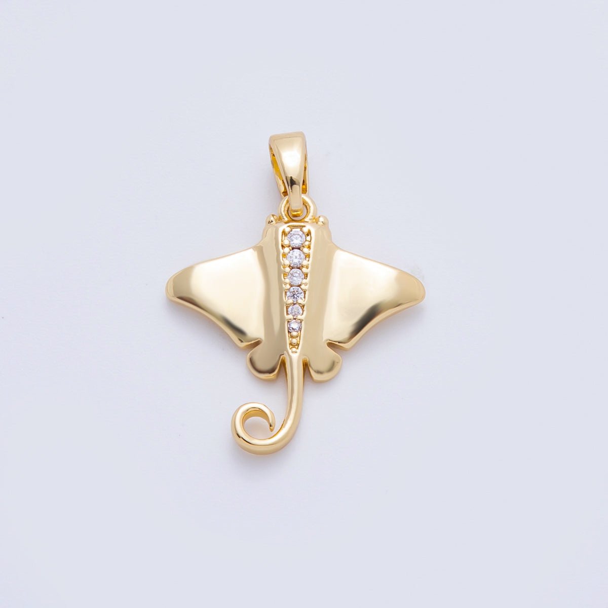 18K Gold Filled 24mm Micro Paved CZ Ocean Stingray Fish Pendant | AF - A1105 - DLUXCA