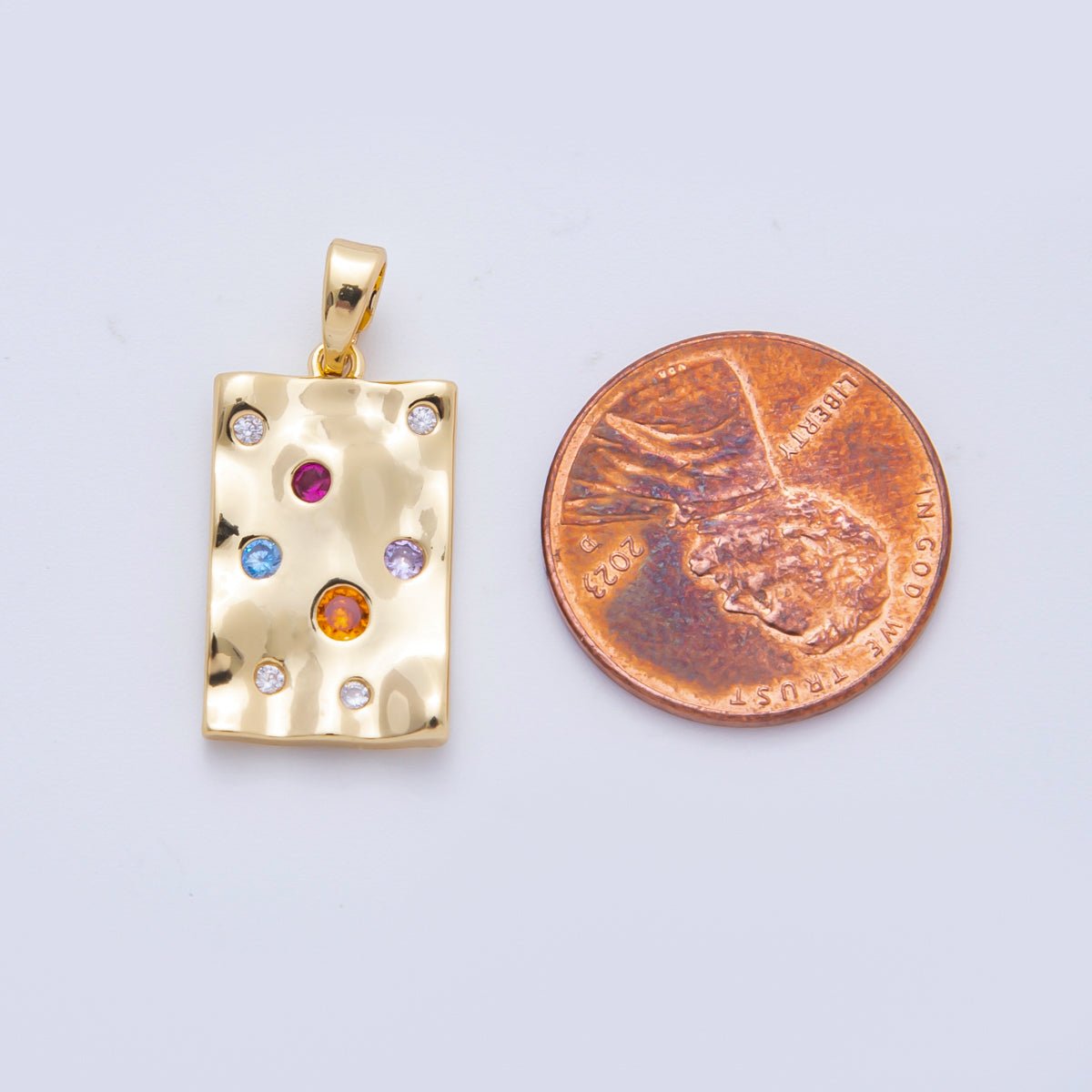 18K Gold Filled 24mm Multicolor Round CZ Irregular Rectangular Tag Geometric Pendant | AF - A1104 - DLUXCA