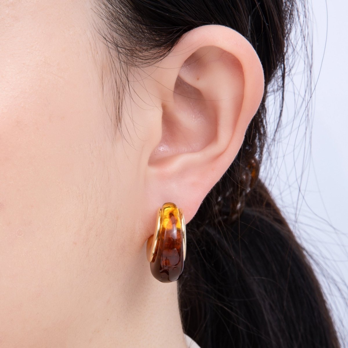 18K Gold Filled 24mm Resin C - Shaped Hoop Earrings | Earrings - 00287 ~ Earrings - 00292 - DLUXCA