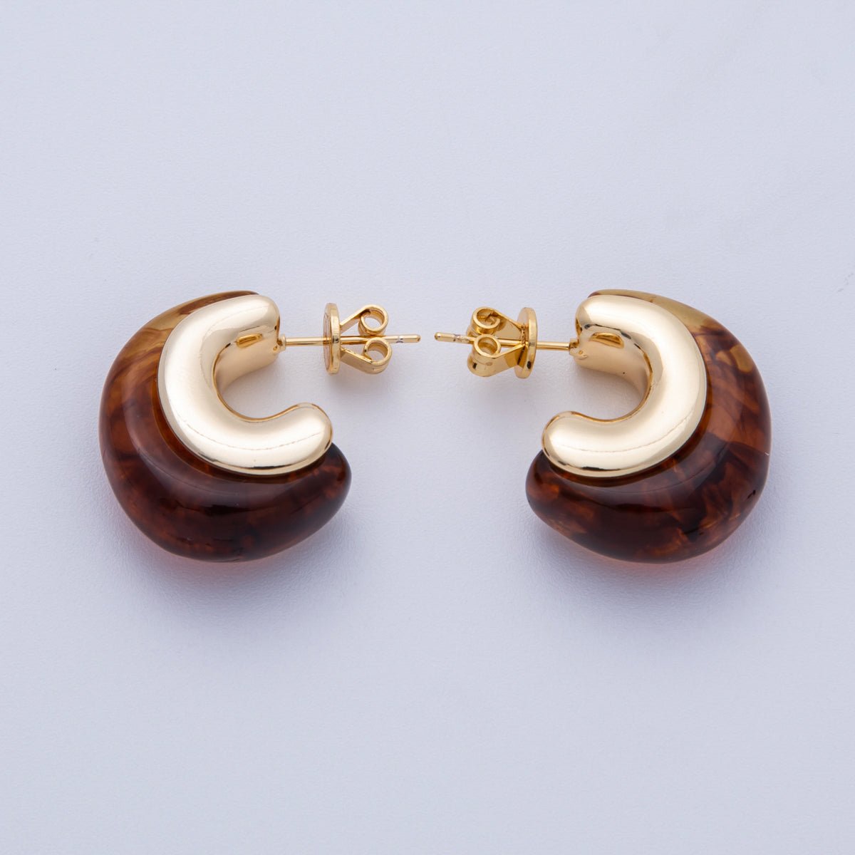 18K Gold Filled 24mm Resin C - Shaped Hoop Earrings | Earrings - 00287 ~ Earrings - 00292 - DLUXCA