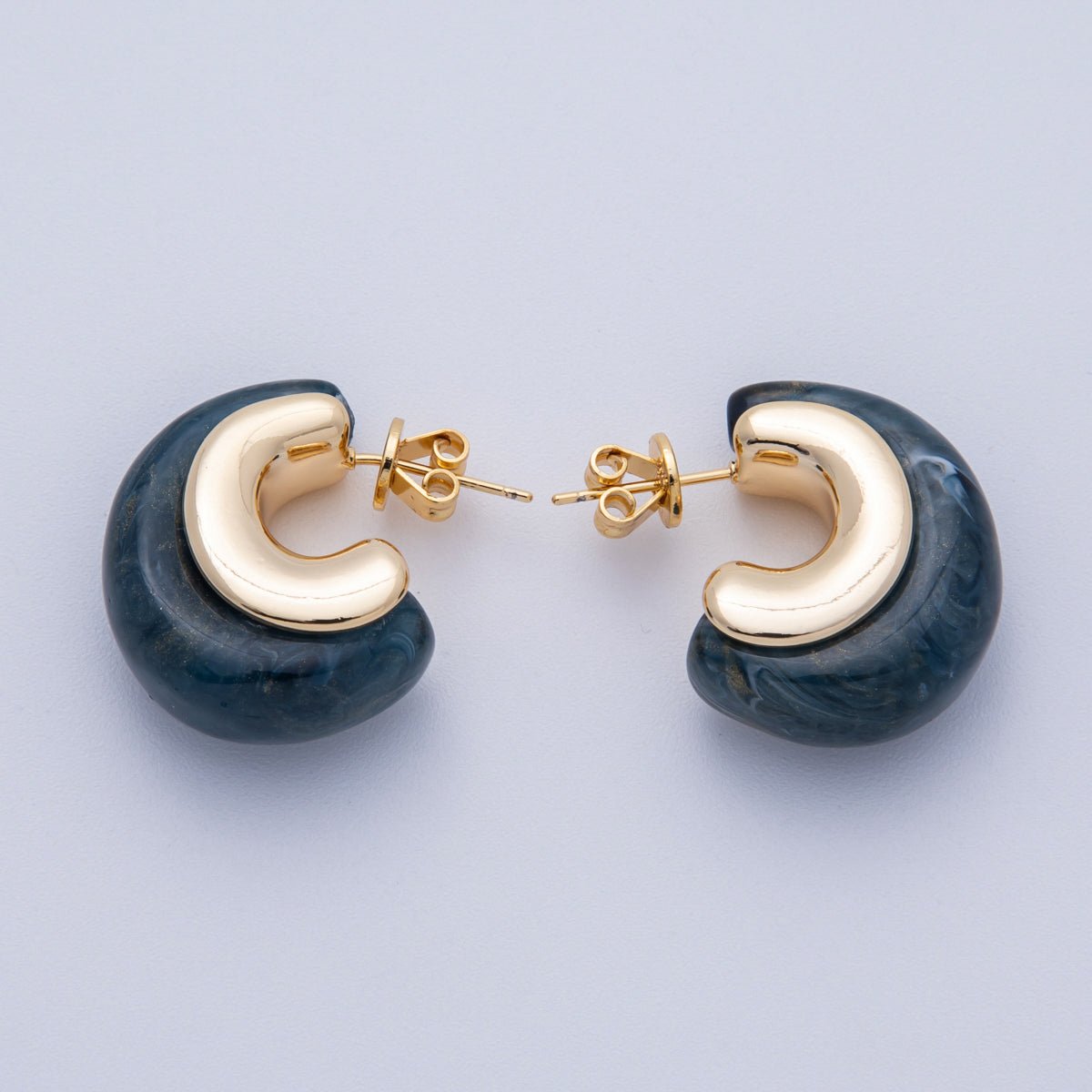 18K Gold Filled 24mm Resin C - Shaped Hoop Earrings | Earrings - 00287 ~ Earrings - 00292 - DLUXCA