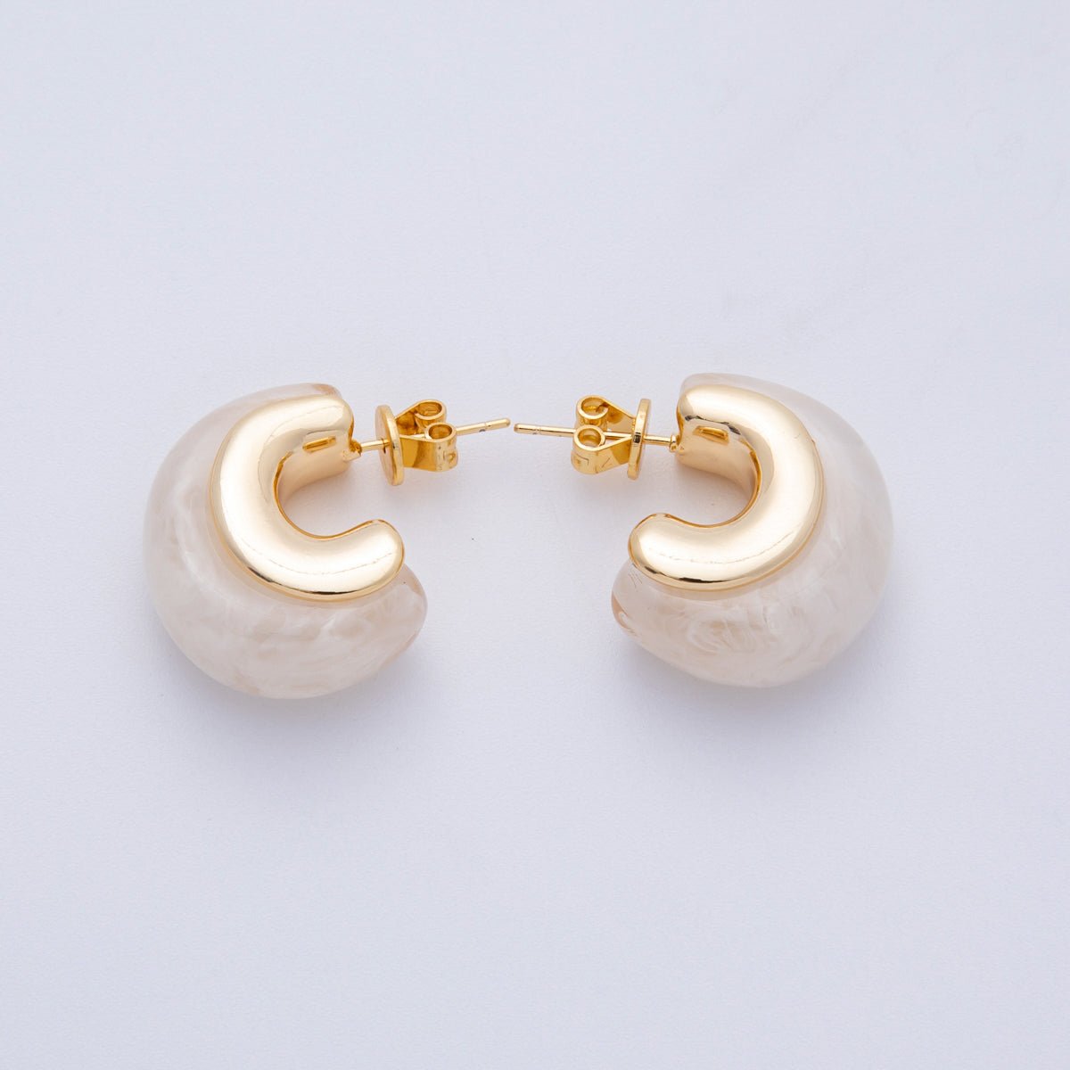 18K Gold Filled 24mm Resin C - Shaped Hoop Earrings | Earrings - 00287 ~ Earrings - 00292 - DLUXCA