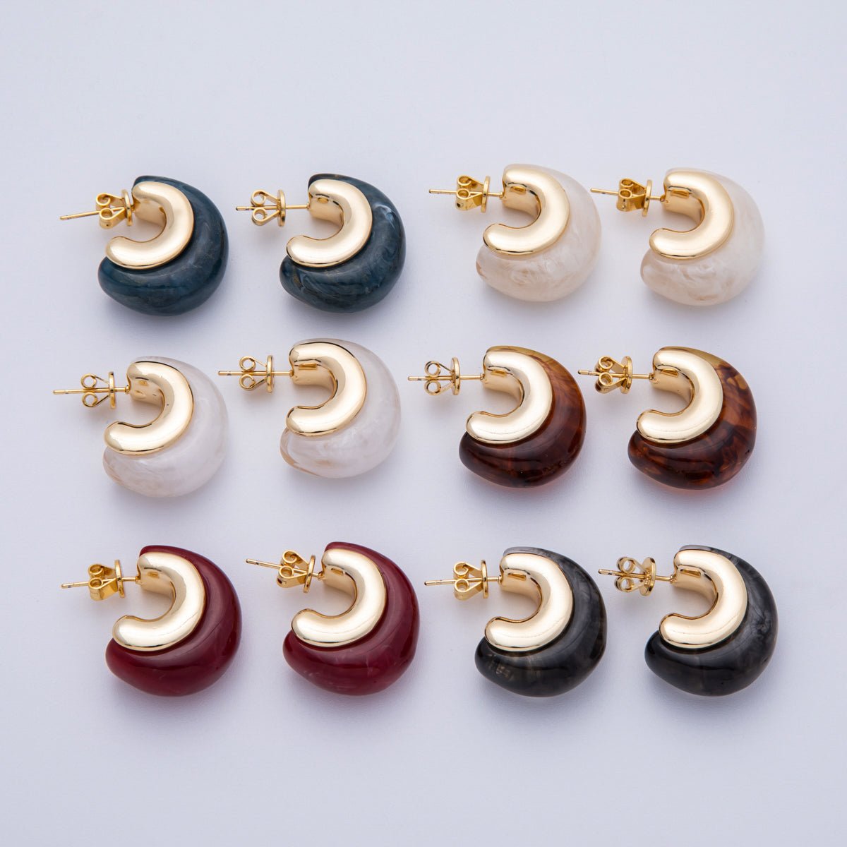 18K Gold Filled 24mm Resin C - Shaped Hoop Earrings | Earrings - 00287 ~ Earrings - 00292 - DLUXCA