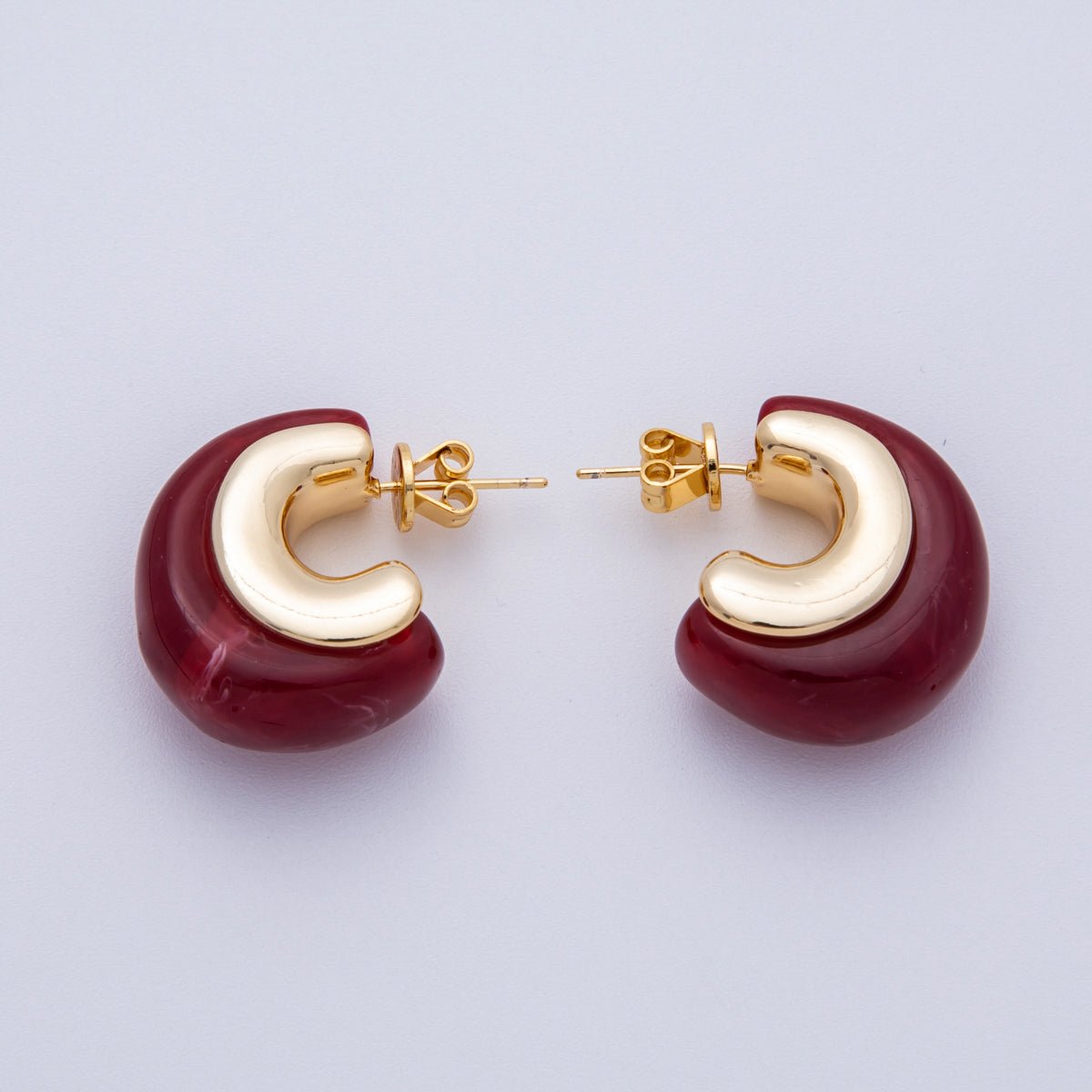 18K Gold Filled 24mm Resin C - Shaped Hoop Earrings | Earrings - 00287 ~ Earrings - 00292 - DLUXCA
