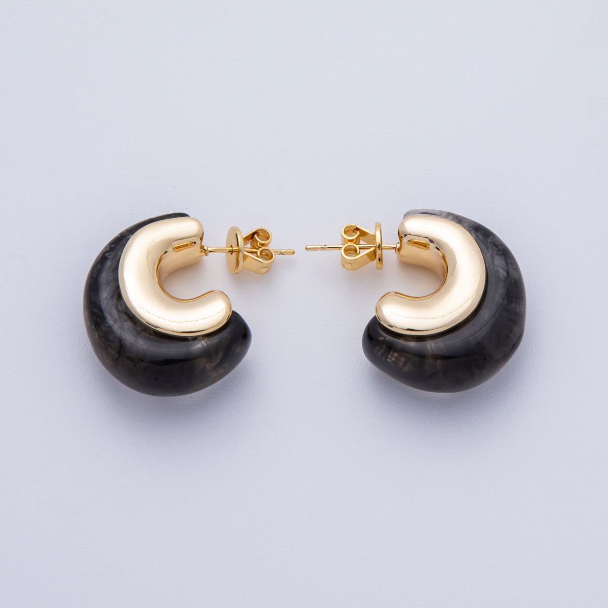 18K Gold Filled 24mm Resin C - Shaped Hoop Earrings | Earrings - 00287 ~ Earrings - 00292 - DLUXCA