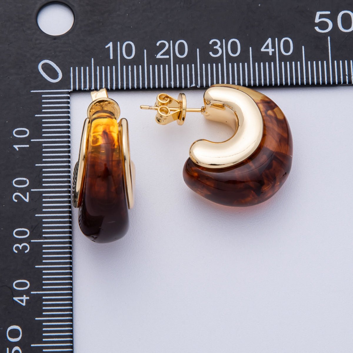 18K Gold Filled 24mm Resin C - Shaped Hoop Earrings | Earrings - 00287 ~ Earrings - 00292 - DLUXCA