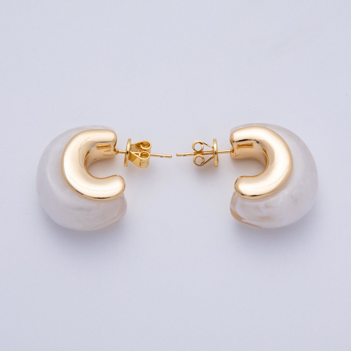 18K Gold Filled 24mm Resin C - Shaped Hoop Earrings | Earrings - 00287 ~ Earrings - 00292 - DLUXCA