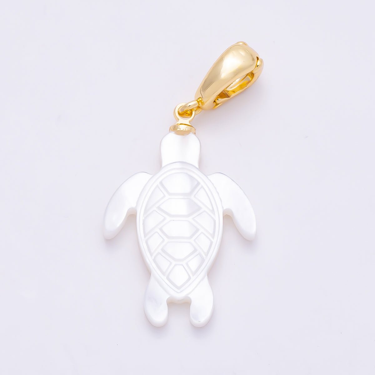 18K Gold Filled 24mm White Shell Pearl Tortoise Turtle Snap Latch Pendant | Charms-01321 - DLUXCA