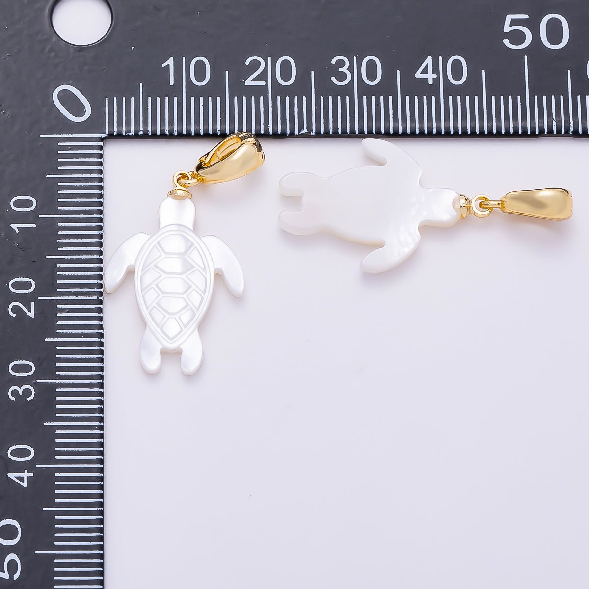 18K Gold Filled 24mm White Shell Pearl Tortoise Turtle Snap Latch Pendant | Charms-01321 - DLUXCA