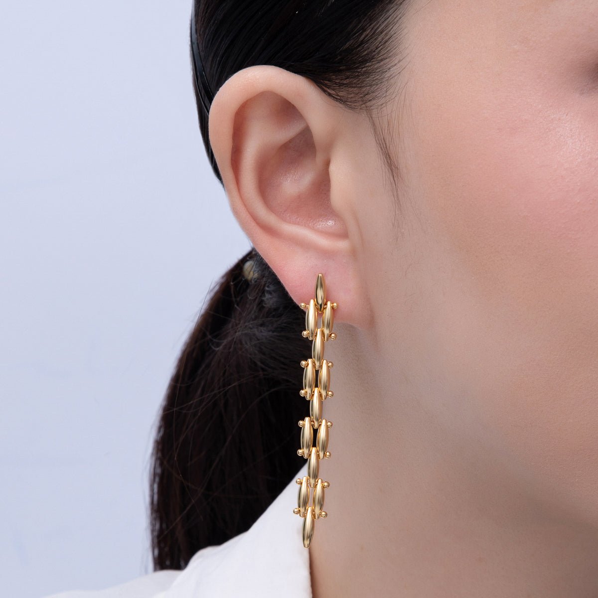 18K Gold Filled 2.5 Inch Panther Chain Drop Stud Earrings | AE620 - DLUXCA