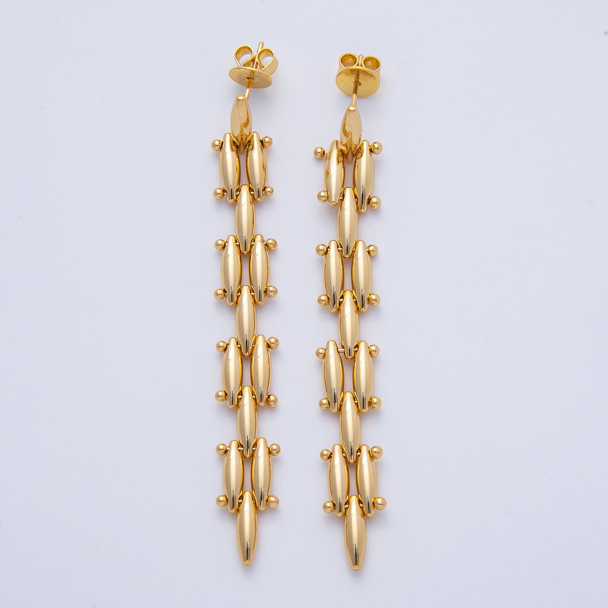 18K Gold Filled 2.5 Inch Panther Chain Drop Stud Earrings | AE620 - DLUXCA