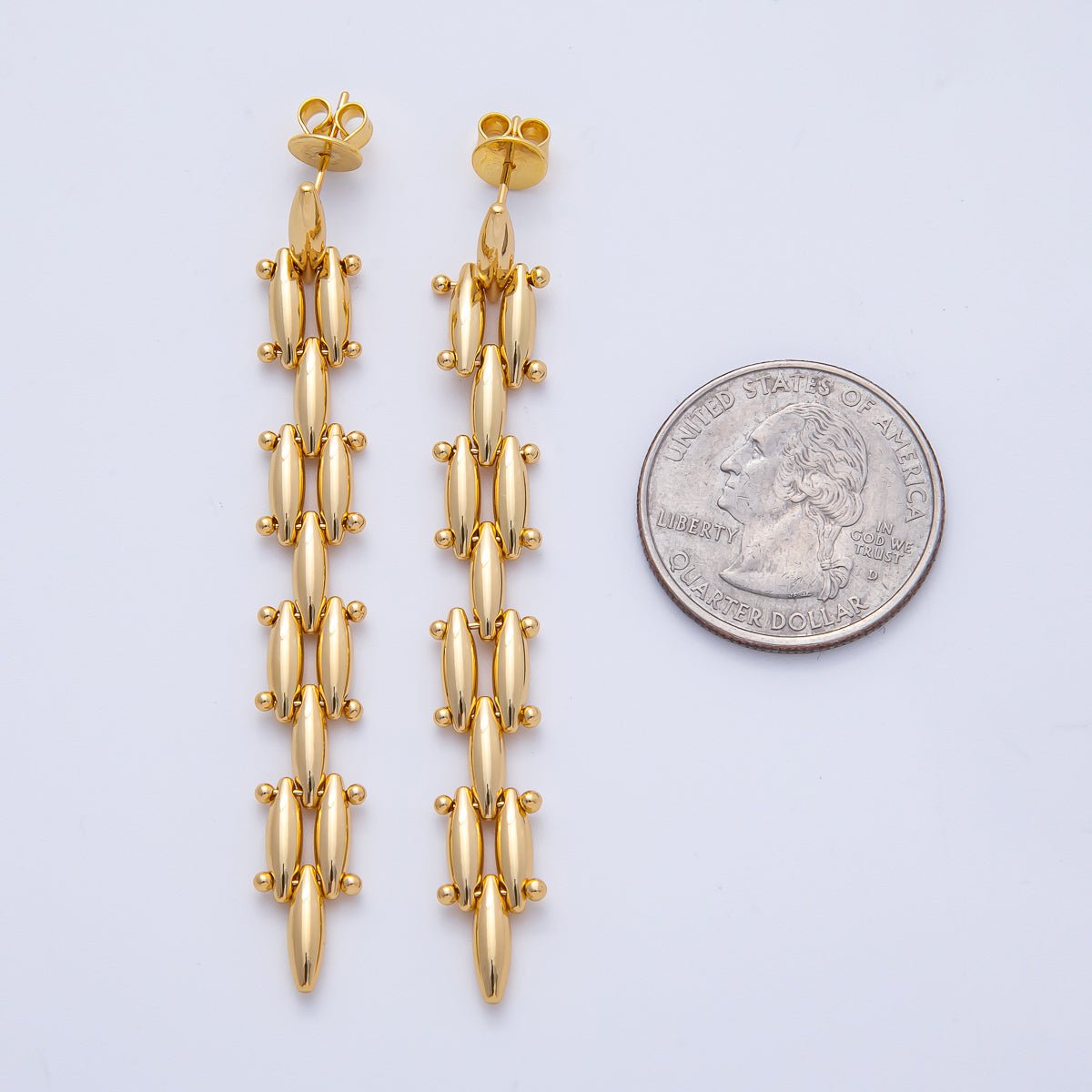 18K Gold Filled 2.5 Inch Panther Chain Drop Stud Earrings | AE620 - DLUXCA