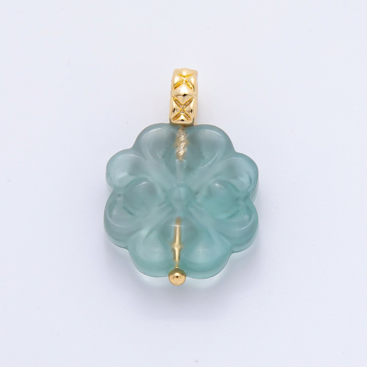 18K Gold Filled 25.5mm Natural Gemstone Fluorite Flower Ornament Charm | E071 E161 - DLUXCA