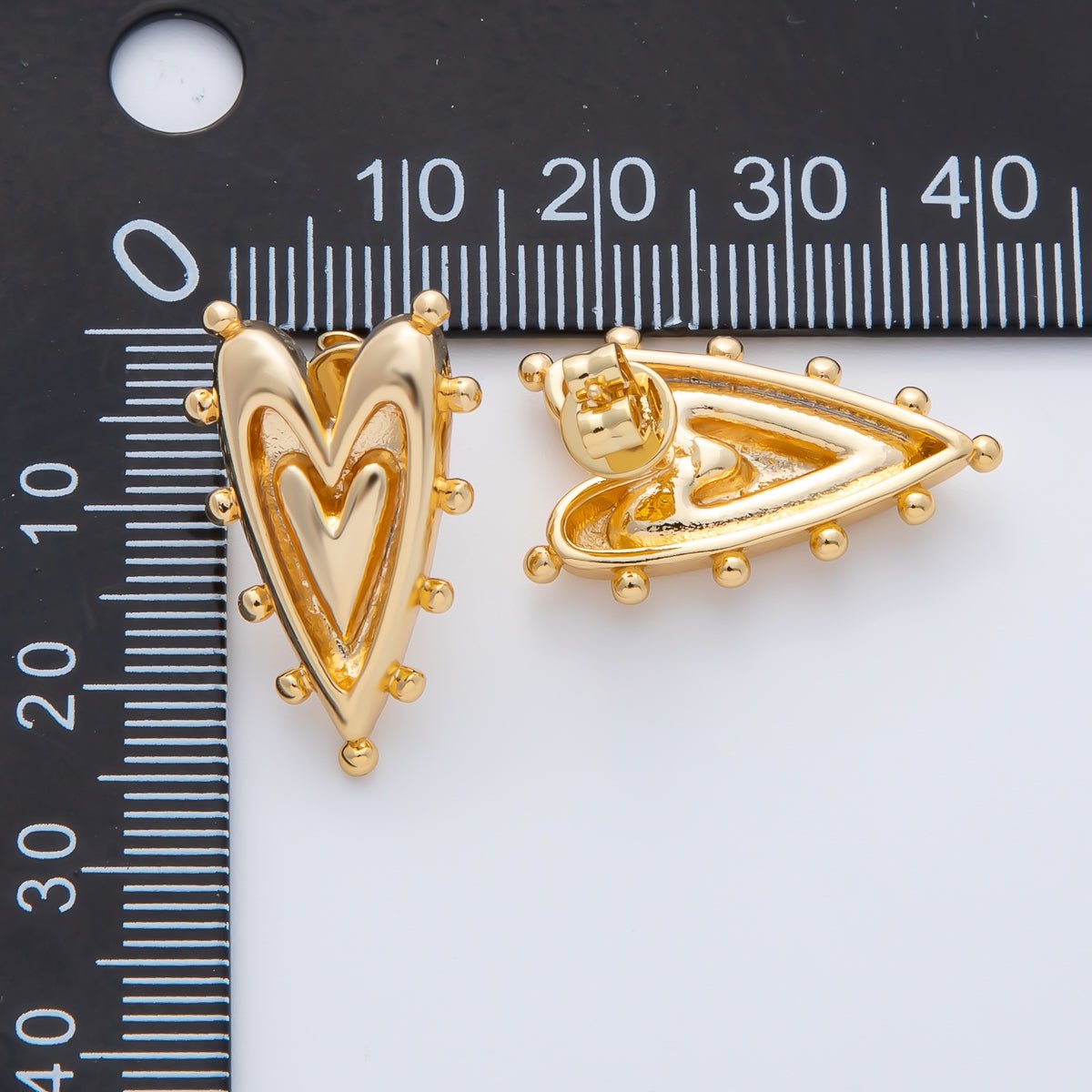 18K Gold Filled 25mm Beaded Double Outline Heart Stud Earrings | AD1591 - DLUXCA