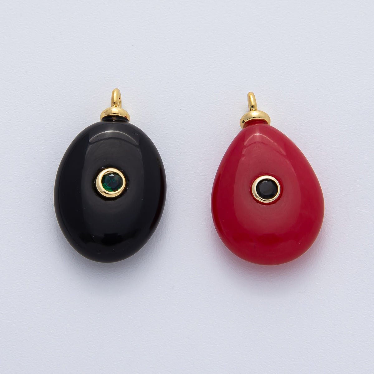 18K Gold Filled 25mm Black CZ Embedded Red Carnelian Teardrop Gemstone Charm | AF1446 & AF1448 - DLUXCA