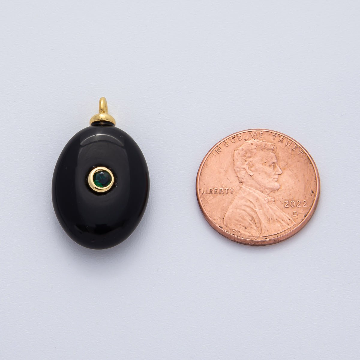 18K Gold Filled 25mm Black Onyx with Emerald Green CZ Oval Natural Gemstone Pendant | AF1448 - DLUXCA