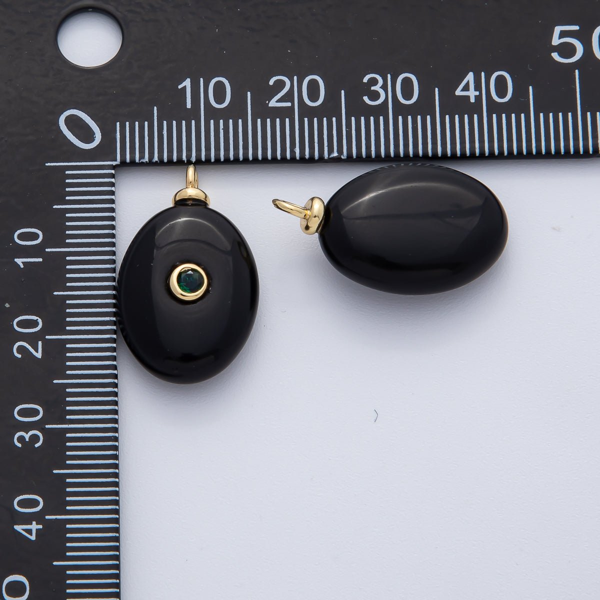 18K Gold Filled 25mm Black Onyx with Emerald Green CZ Oval Natural Gemstone Pendant | AF1448 - DLUXCA