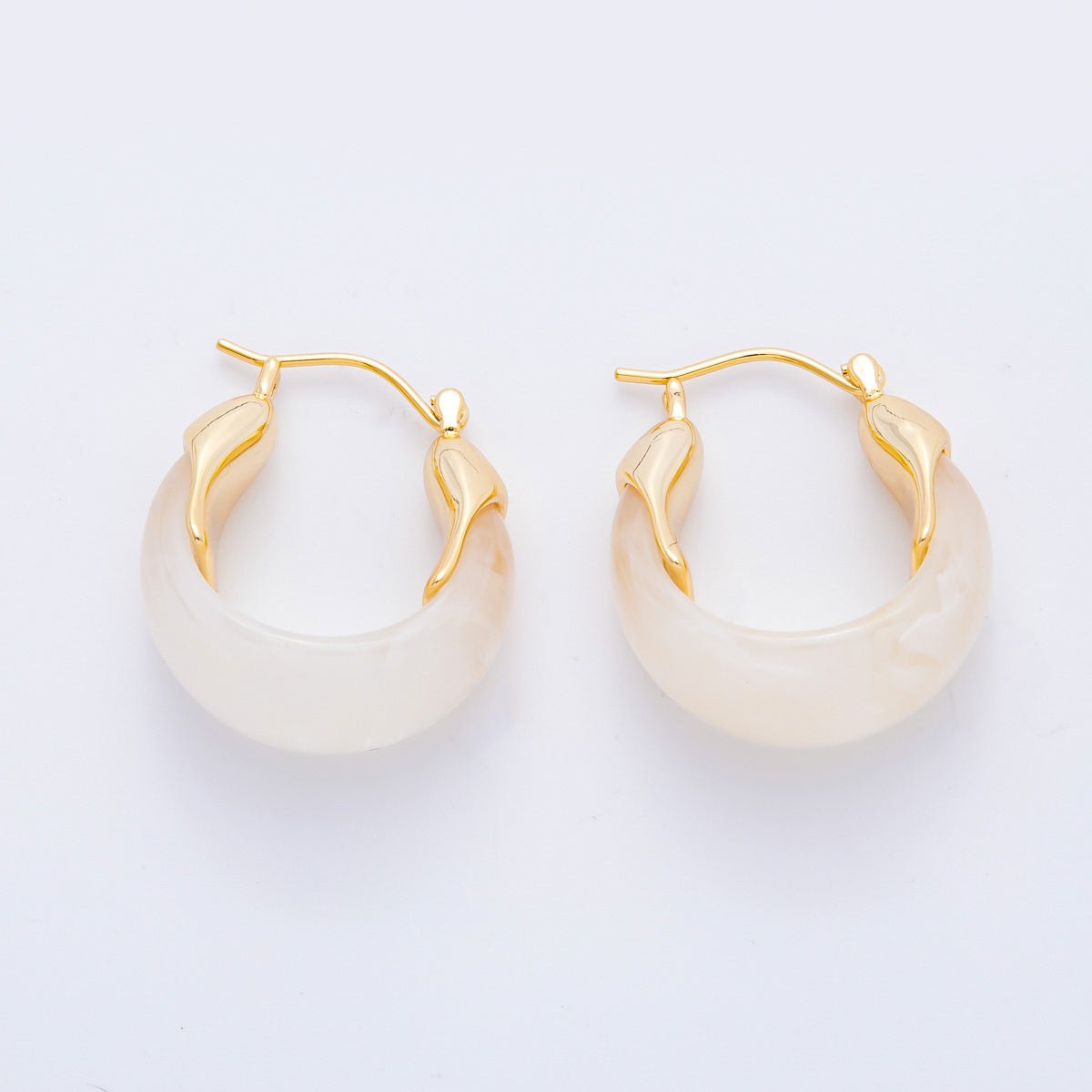 18K Gold Filled 25mm Brown, White, Blue, Black Resin Molten Gold Latch Hoops Earrings | AJ261 - AJ264 - DLUXCA