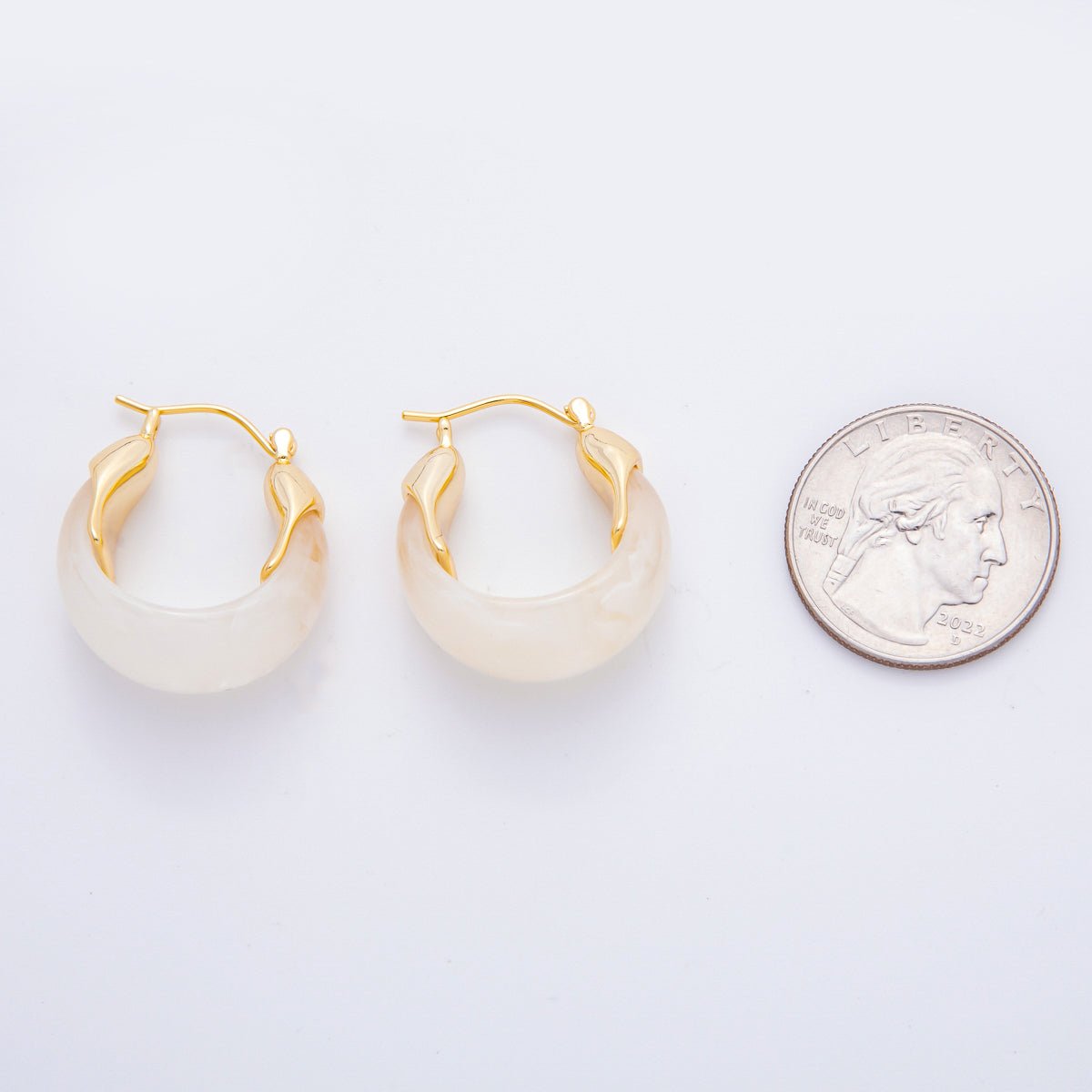 18K Gold Filled 25mm Brown, White, Blue, Black Resin Molten Gold Latch Hoops Earrings | AJ261 - AJ264 - DLUXCA