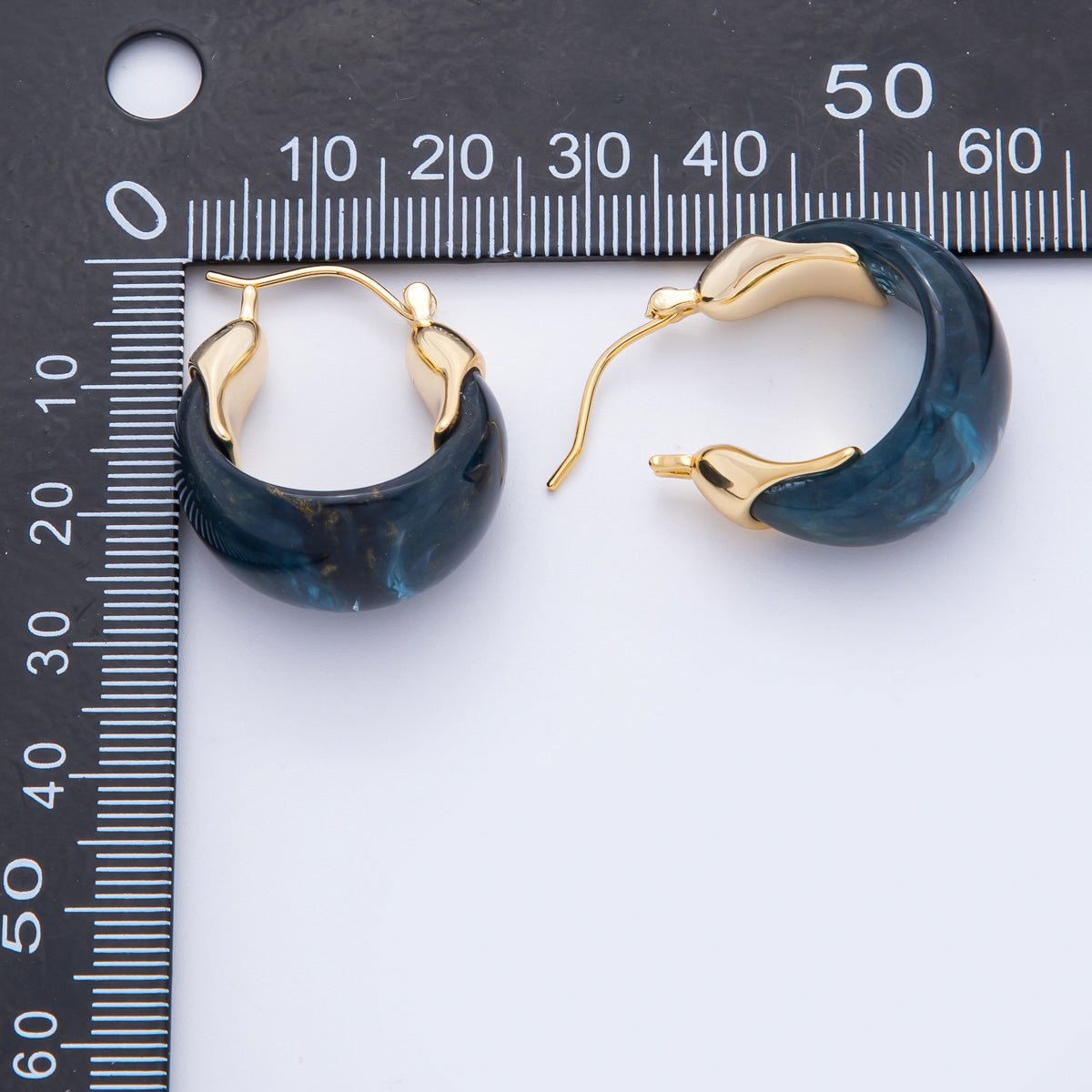 18K Gold Filled 25mm Brown, White, Blue, Black Resin Molten Gold Latch Hoops Earrings | AJ261 - AJ264 - DLUXCA