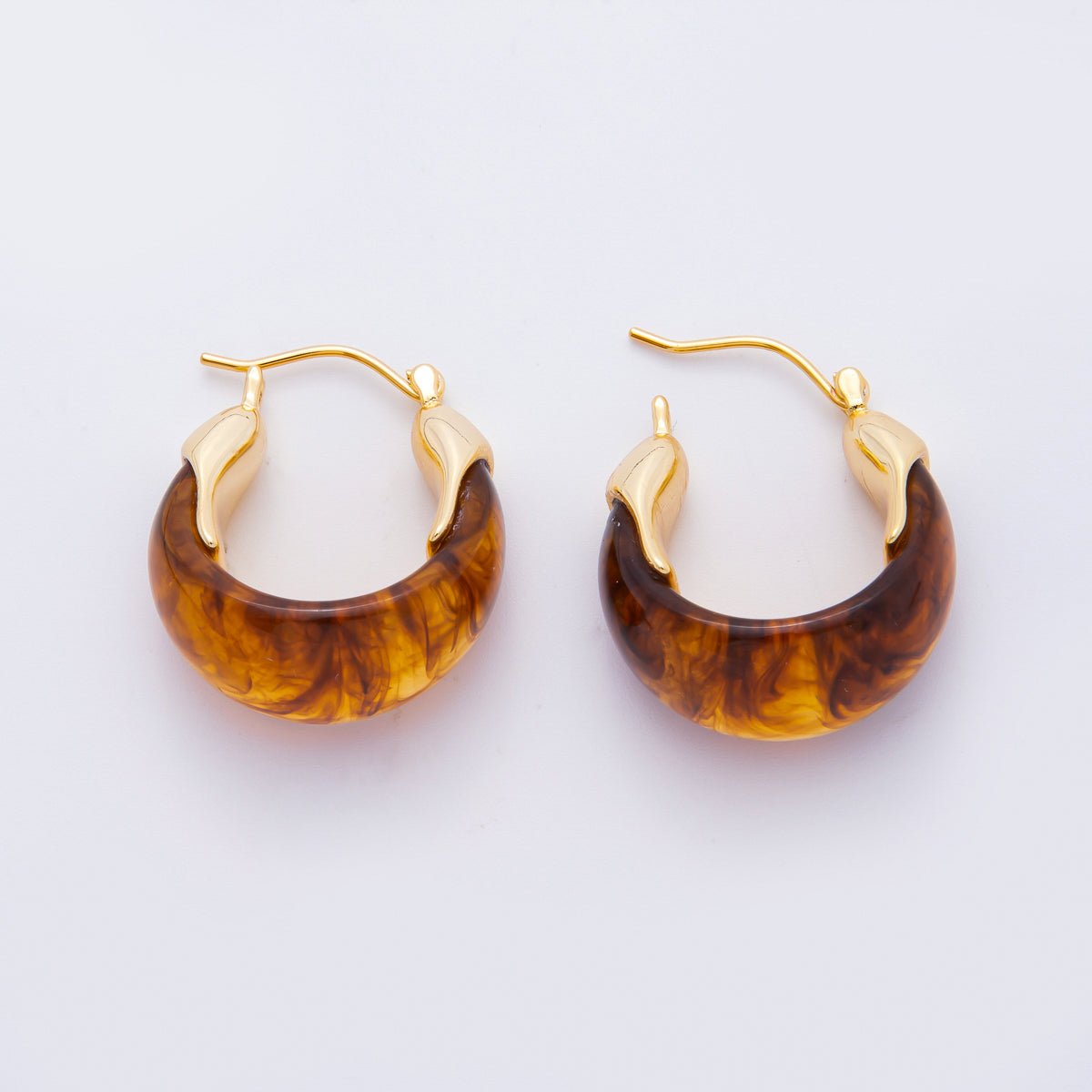 18K Gold Filled 25mm Brown, White, Blue, Black Resin Molten Gold Latch Hoops Earrings | AJ261 - AJ264 - DLUXCA