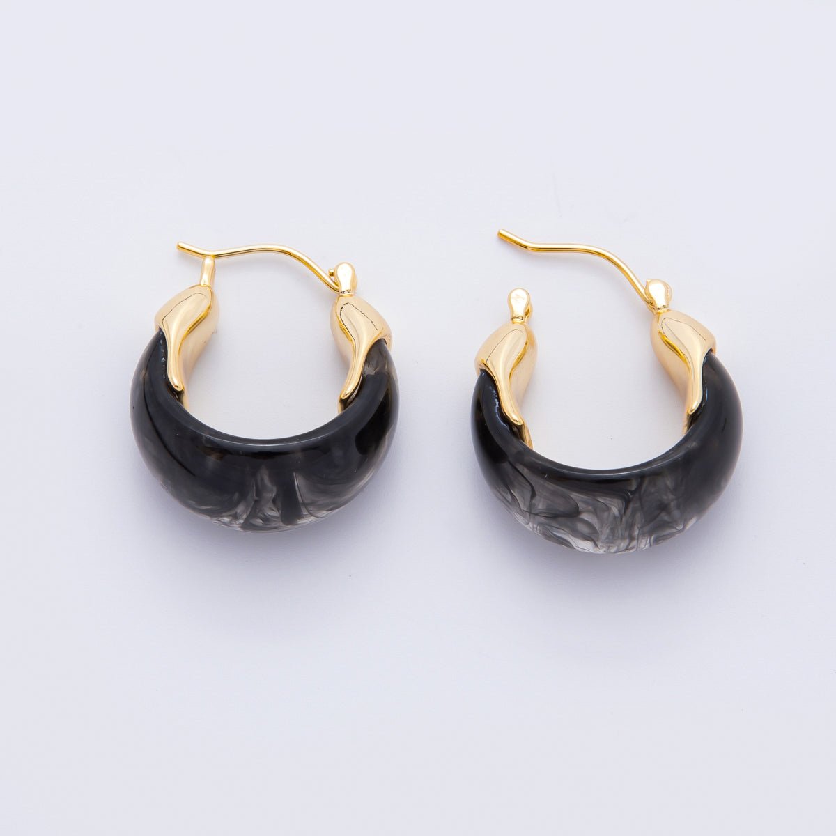 18K Gold Filled 25mm Brown, White, Blue, Black Resin Molten Gold Latch Hoops Earrings | AJ261 - AJ264 - DLUXCA