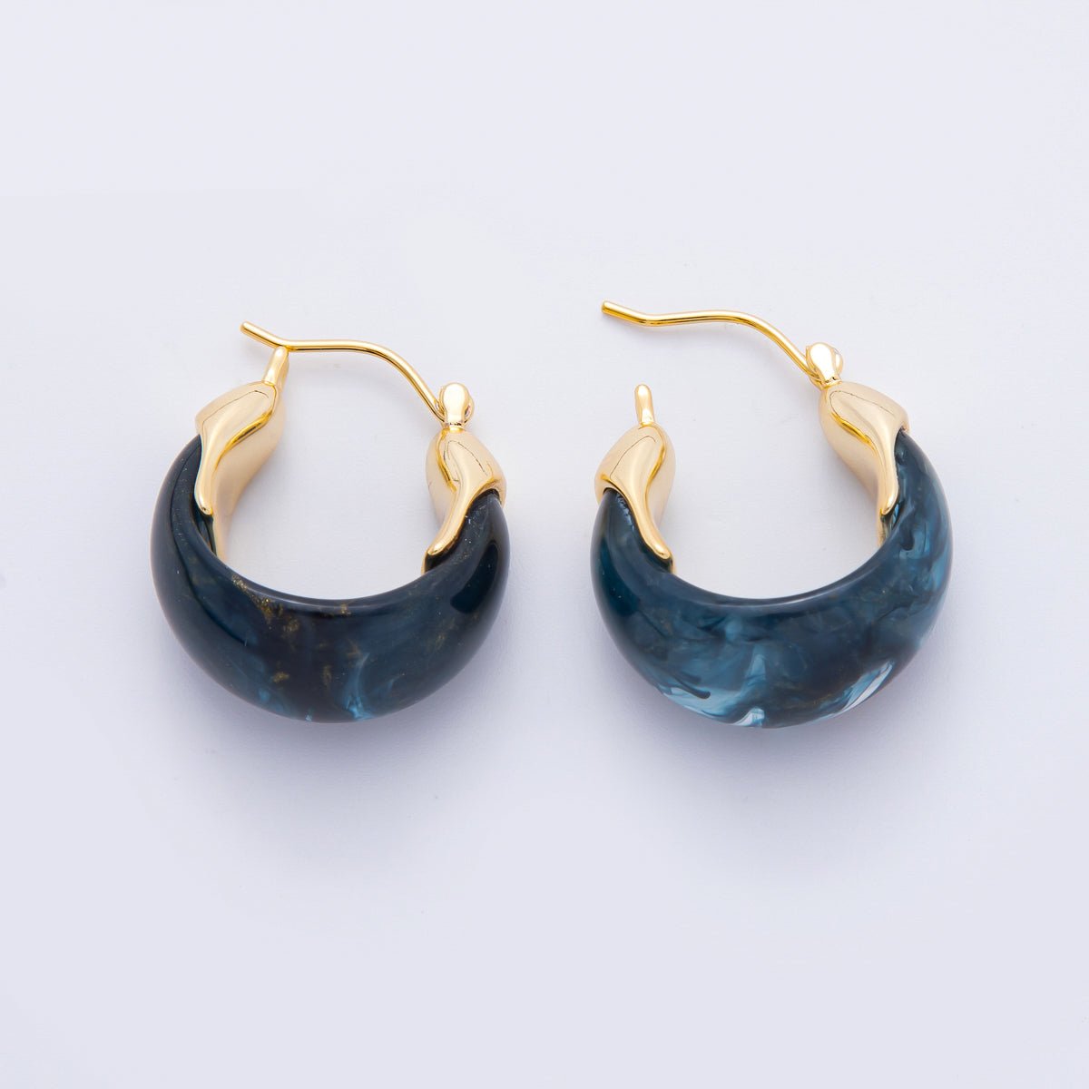 18K Gold Filled 25mm Brown, White, Blue, Black Resin Molten Gold Latch Hoops Earrings | AJ261 - AJ264 - DLUXCA