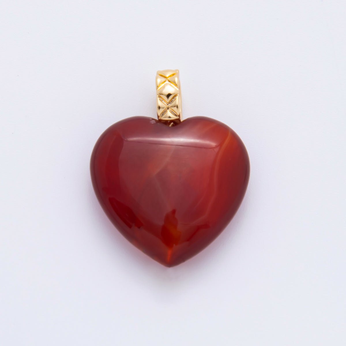 18K Gold Filled 25mm Carnelian, Agate, & Jade Gemstone Puffy Heart Shaped Charm | C766 C834 C846 - DLUXCA