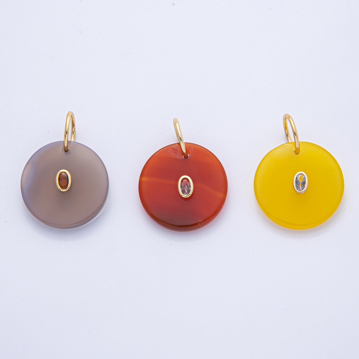 18K Gold Filled 25mm CZ Embedded Grey, Yellow, Red Round Gemstone Charm | AK053 AK054 - DLUXCA
