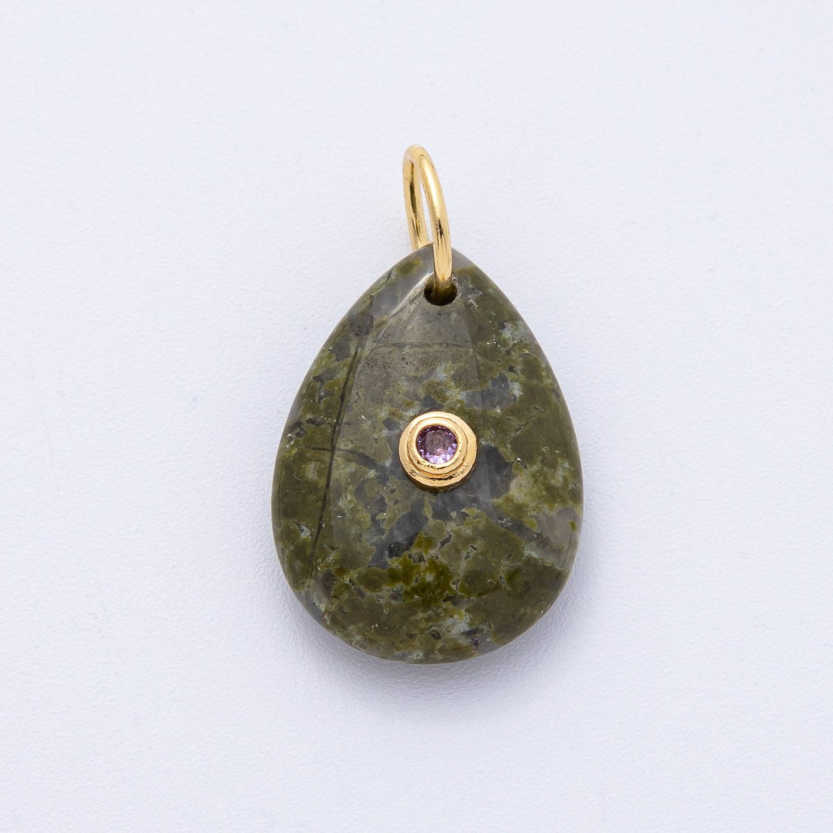 18K Gold Filled 25mm CZ Embedded Natural Gemstone Teardrop Charm | AK109 - AK112 - DLUXCA