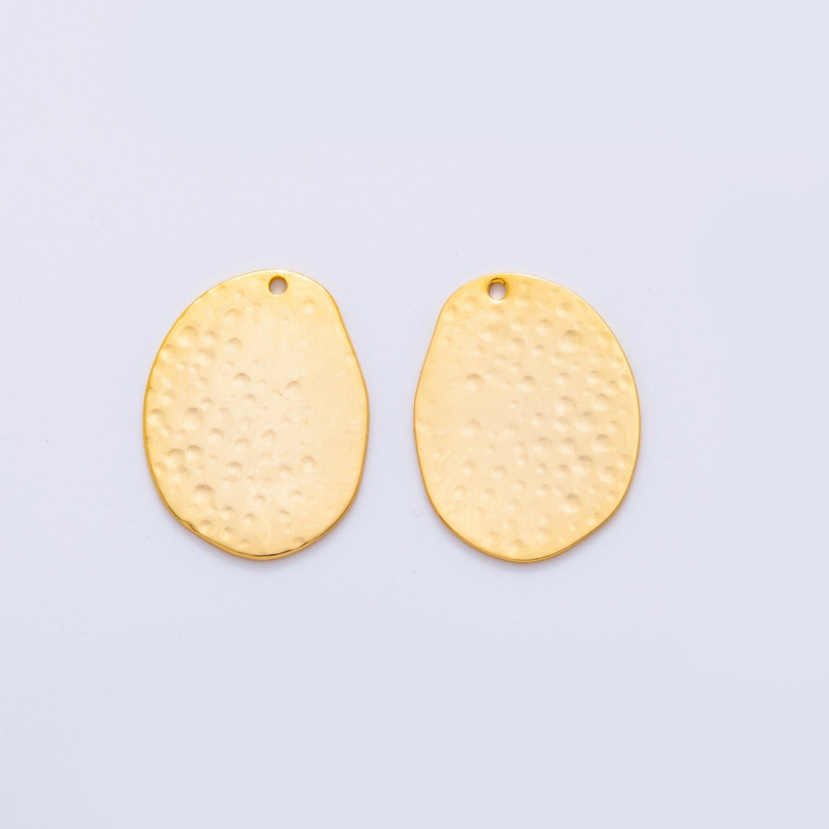 18K Gold Filled 25mm Dotted Hammered Oval Thin Charm Finding | Z1192 - DLUXCA