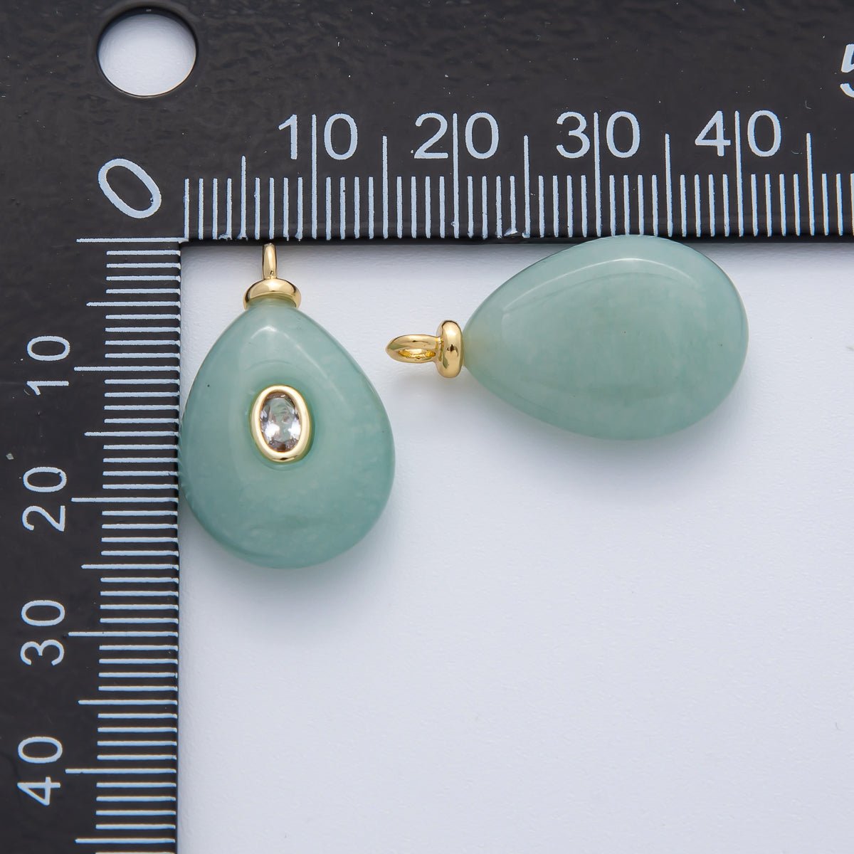 18K Gold Filled 25mm Green Aventurine with Clear CZ Teardrop Pear Natural Gemstone Pendant | AF1447 - DLUXCA
