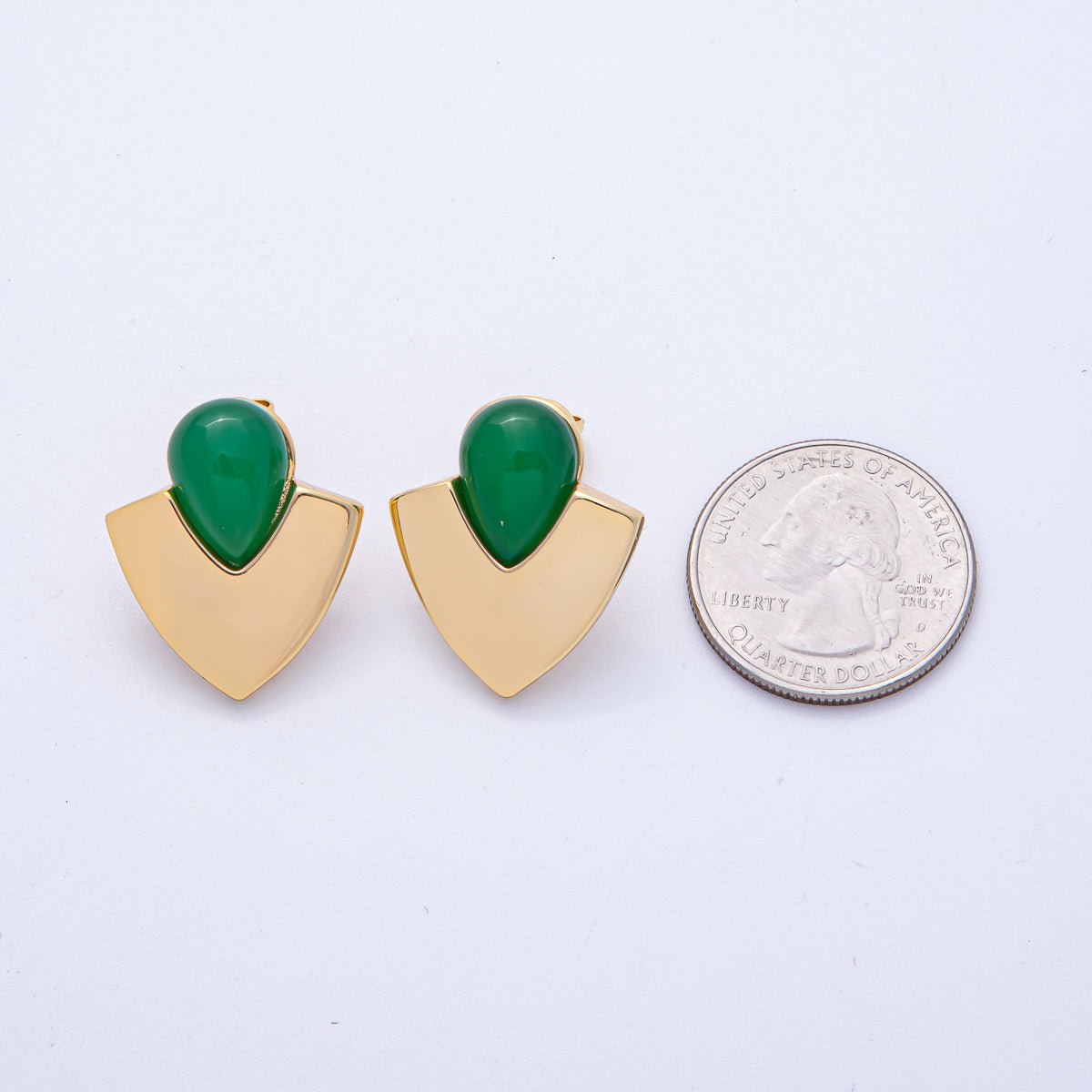18K Gold Filled 25mm Green, Red Gemstone Geometric Stud Earrings | AD1682 AD1683 - DLUXCA