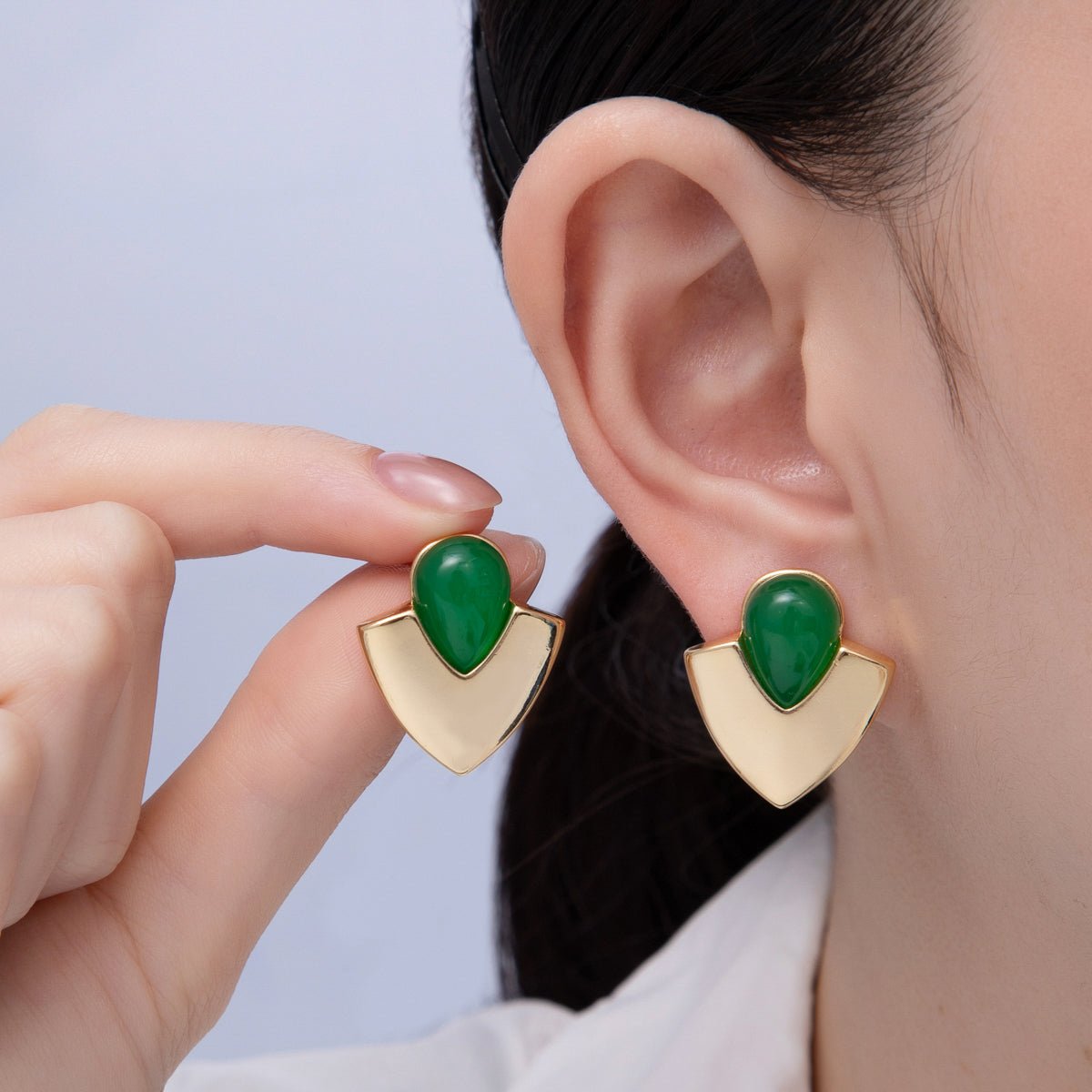 18K Gold Filled 25mm Green, Red Gemstone Geometric Stud Earrings | AD1682 AD1683 - DLUXCA