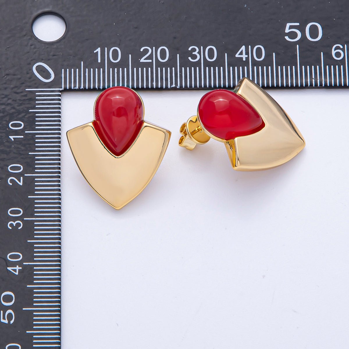 18K Gold Filled 25mm Green, Red Gemstone Geometric Stud Earrings | AD1682 AD1683 - DLUXCA