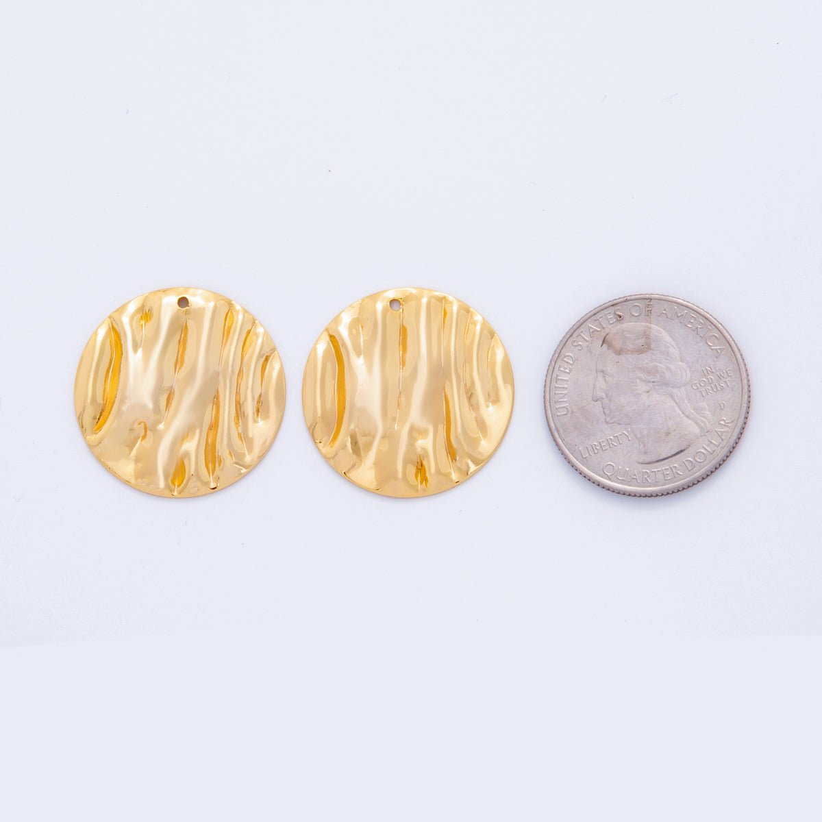 18K Gold Filled 25mm Hammered Waves Round Charm Finding | Z1188 - DLUXCA