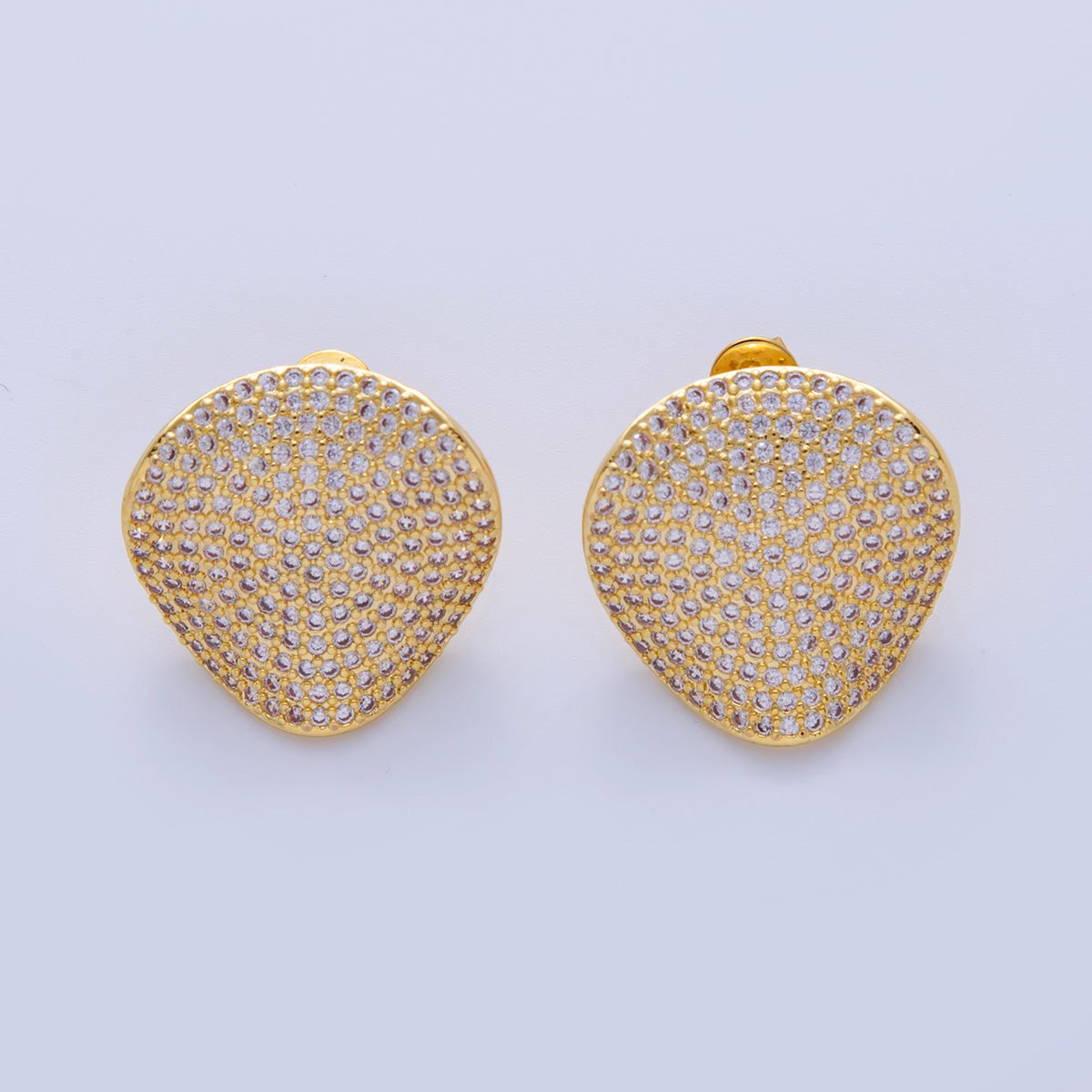 18K Gold Filled 25mm Micro Paved CZ Teardrop Stud Earrings in Silver & Gold | AI310 AI311 - DLUXCA