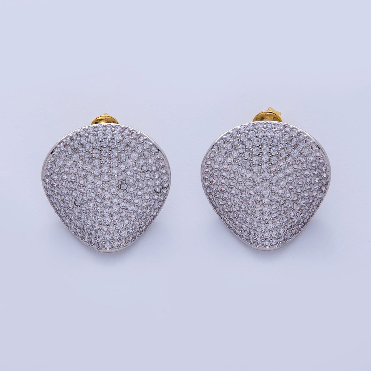 18K Gold Filled 25mm Micro Paved CZ Teardrop Stud Earrings in Silver & Gold | AI310 AI311 - DLUXCA