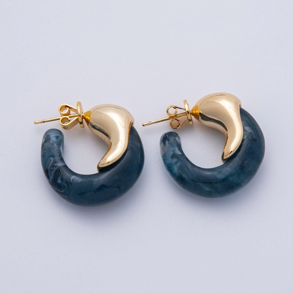 18K Gold Filled 25mm Molten Resin C - Shaped Hoop Earrings | Earrings - 00251 - DLUXCA