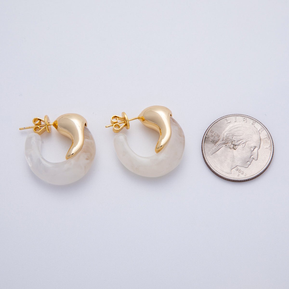 18K Gold Filled 25mm Molten Resin C - Shaped Hoop Earrings | Earrings - 00251 - DLUXCA